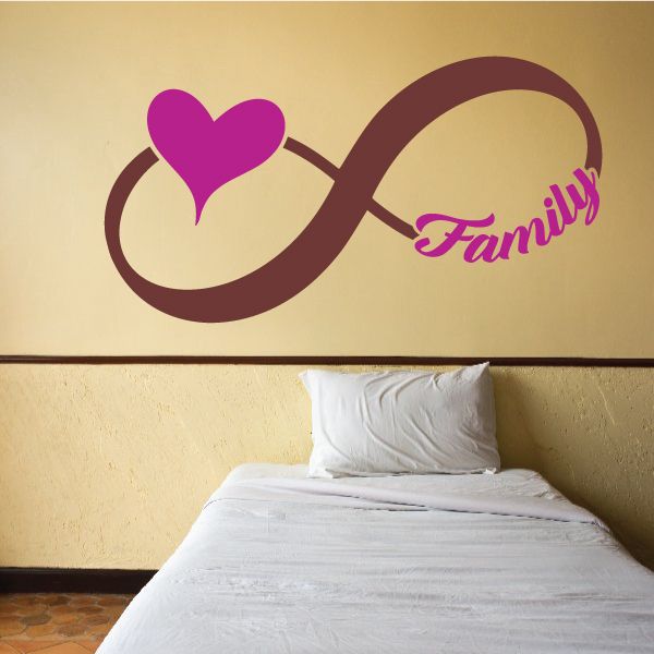 Infinity love wall decal with purple heart and "Family" lettering