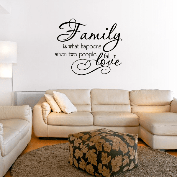 Wall decal cursive quote: Family is what happens when two people fall in love