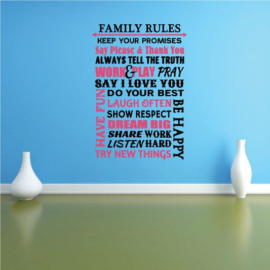 Image of Family Rules Word Collage Printed Die Cut Decal