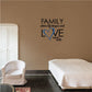 Family wall decal with blue heart and LOVE text, includes small 'never ends'.