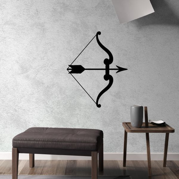 Fancy bow and arrow wall decal with black bow and arrow silhouette