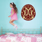 Fancy Easter egg sticker with red round design and gold floral swirls