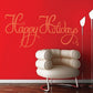 Happy Holidays quote decal, cursive light-gold lettering on a smooth surface