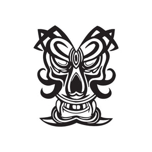 Fanged tiki skull decal in black tribal style with fangs and horn-like shapes