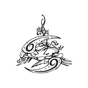Crab tattoo decal, black ink outline