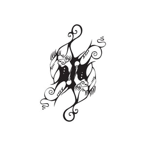 Butterfly tattoo decal with ornate black linework and swirls, dot accents