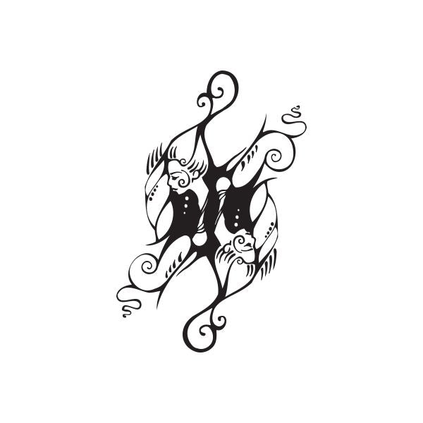Butterfly tattoo decal with ornate black linework and swirls, dot accents
