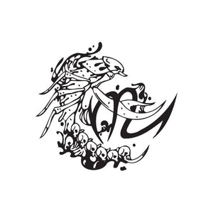 Scorpion strike tattoo decal, black ink tribal-style scorpion design