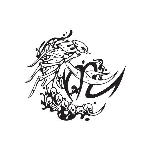 Scorpion strike tattoo decal, black ink tribal-style scorpion design
