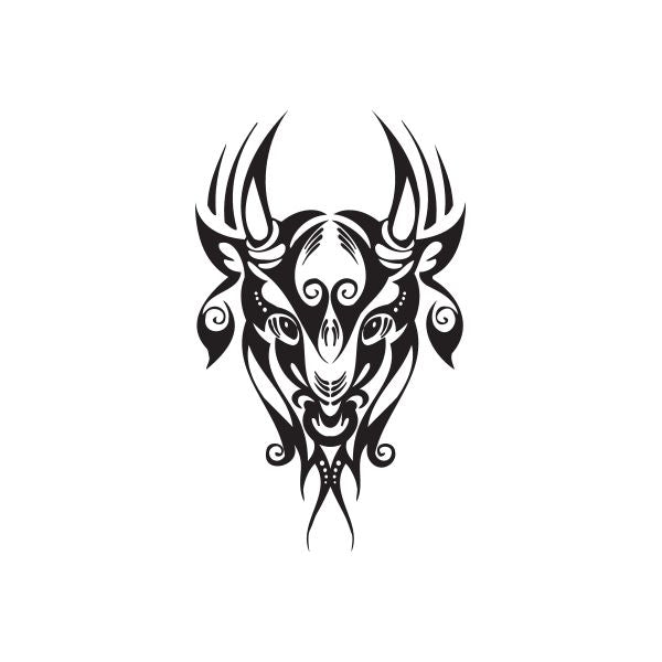 Taurus head tattoo decal, black tribal design with ornate swirls