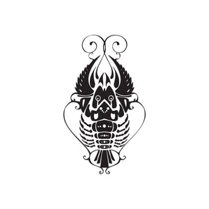 Black and white cancer lobster tattoo decal, ornate line art with two antennae