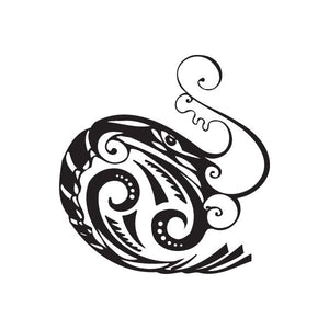 Ornamental black tattoo decal with curled swirl and eye-like shapes