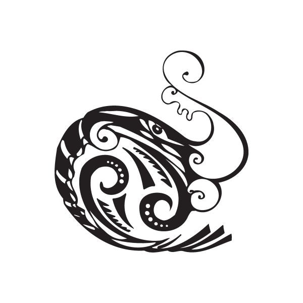 Ornamental black tattoo decal with curled swirl and eye-like shapes