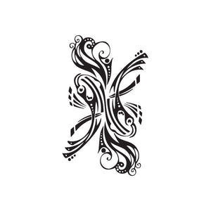 Ornamental Pisces tattoo decal, black decorative line art swirl