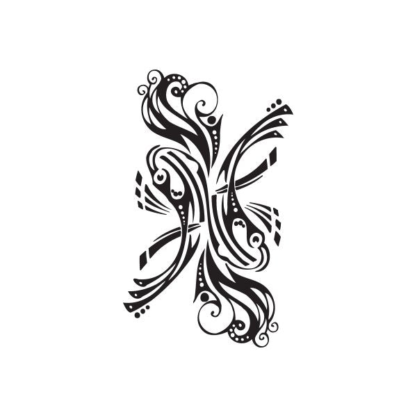 Ornamental Pisces tattoo decal, black decorative line art swirl