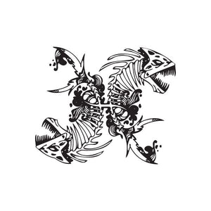 Pisces skeletons wall decal, black and white stylized fish skeleton artwork