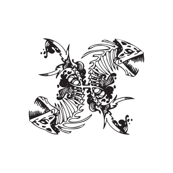Pisces skeletons wall decal, black and white stylized fish skeleton artwork