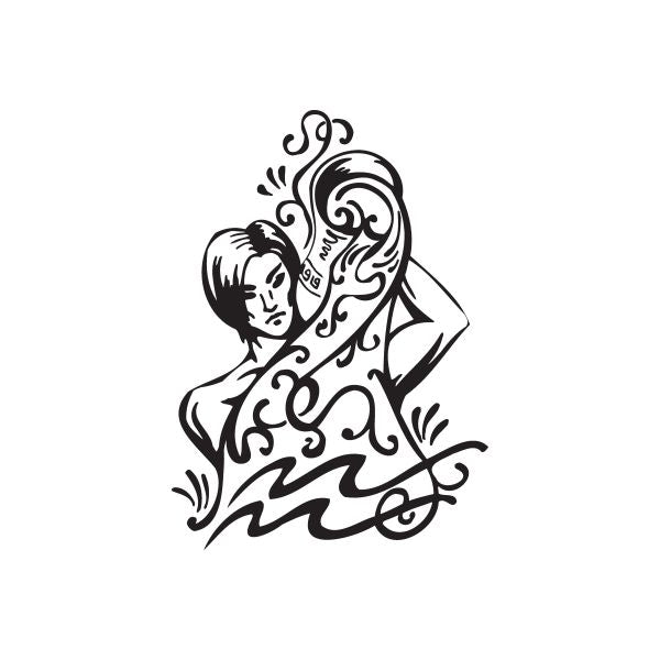 Aquarius magic decal with stylized female figure in black and white swirls