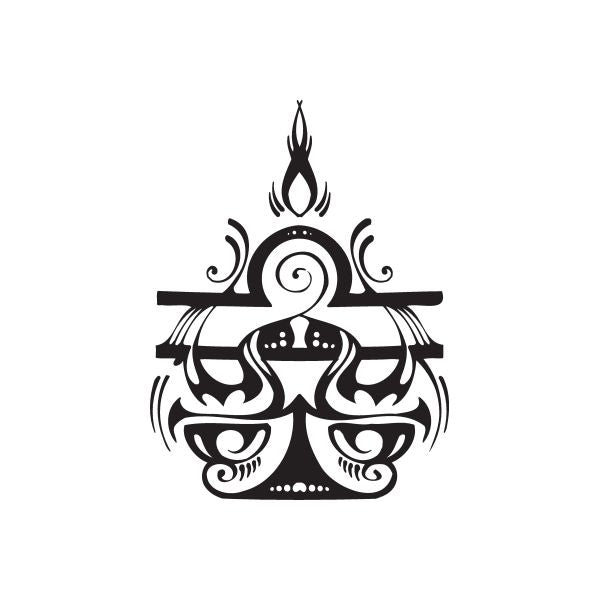 Tribal scales decal with flame and swirling scrollwork, black silhouette