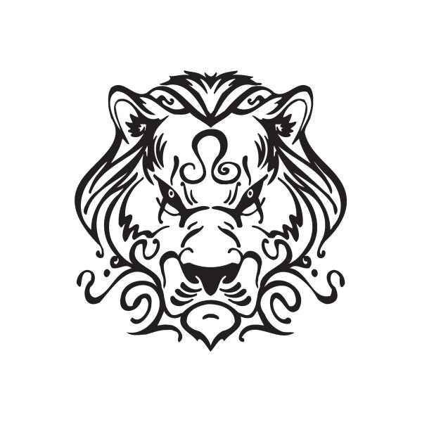 Lion head tattoo decal, black and white ornamental design