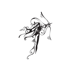 Graceful archer tattoo-style decal with ornate swirls, black silhouette