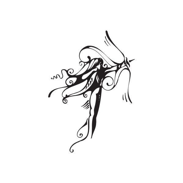 Graceful archer tattoo-style decal with ornate swirls, black silhouette