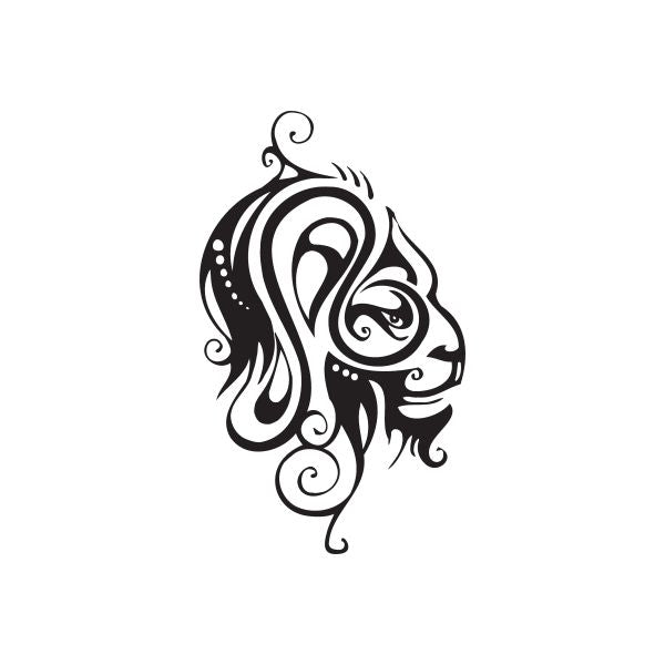 Lion head tattoo decal in black tribal swirl design