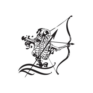 Skeleton archer decal with bow and arrow in black outline