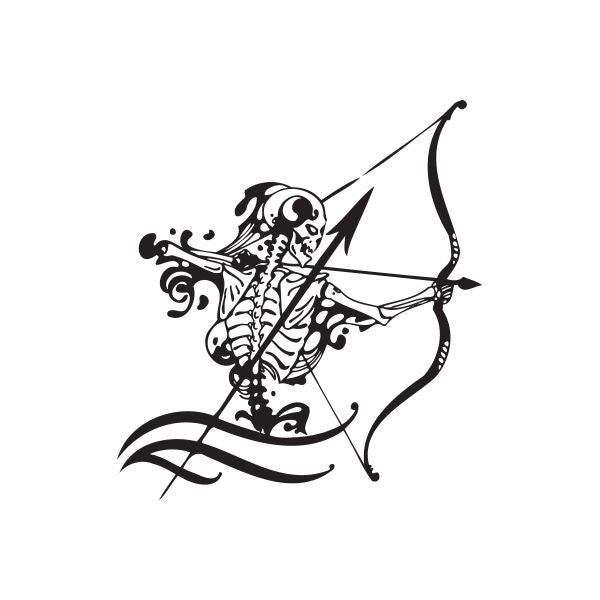 Skeleton archer decal with bow and arrow in black outline