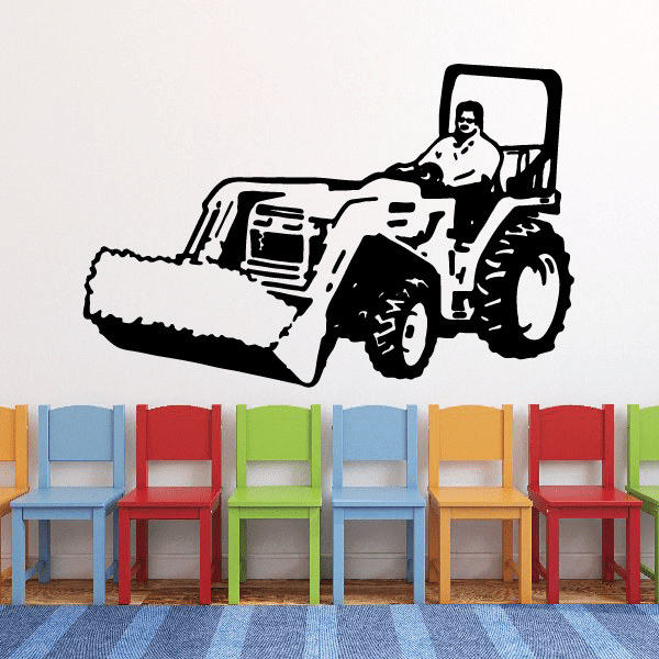 Front loader tractor decal with black-and-white line art