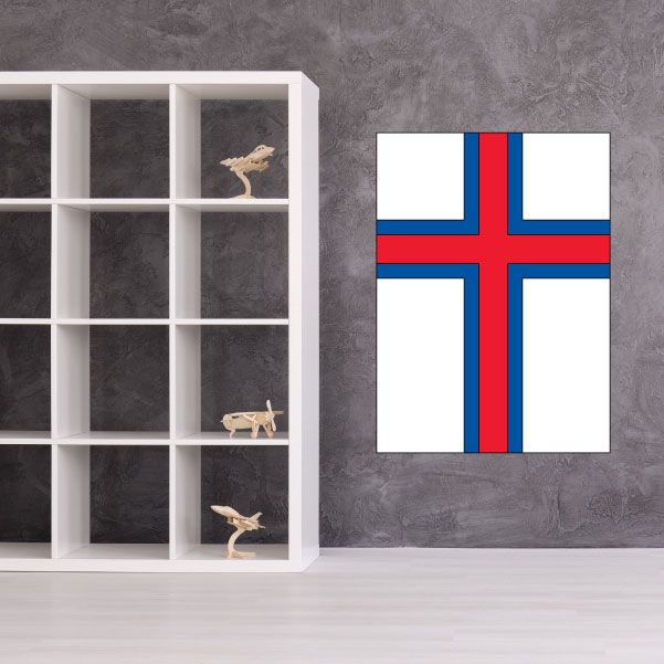 Faroe Islands flag sticker, square white design with blue cross and red outline