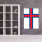Faroe Islands flag sticker, square white design with blue cross and red outline