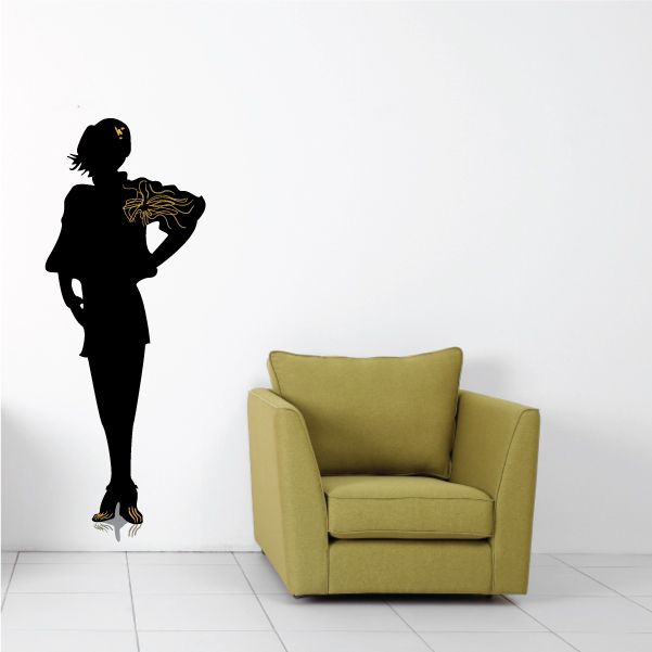 Girl silhouette sticker, black figure posing with hands near chest