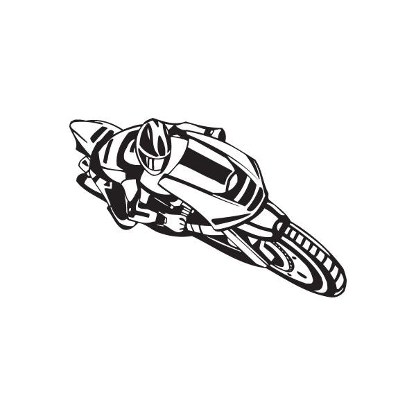Street bike decal of black-and-white racing motorcycle side view