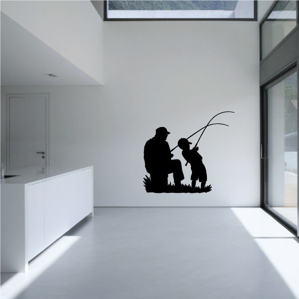Fishing wall decal with father and son silhouettes by fishing rod