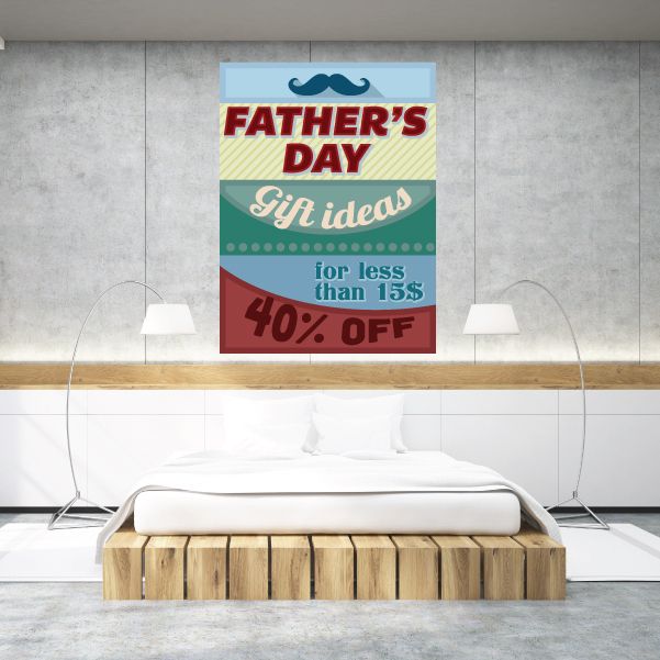 Father's Day gift typography wall decal: 'FATHER'S DAY' 'Gift ideas' '40% OFF'