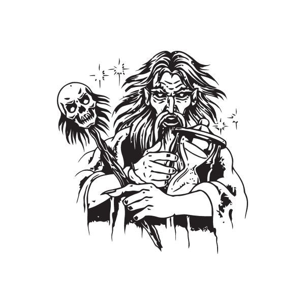 Father Time wall decal, black-and-white grim reaper figure holding a scythe