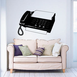 Black fax machine wall decal with handset and keypad, compact office style