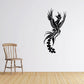 Peacock feather wall decal with black stylized bird and upward wings