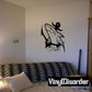 Shark and anchor wall decal, black and light gray line art