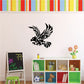 Feathered eagle wall decal with spread wings, black silhouette