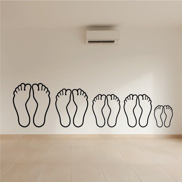 Foot outline family kit decal with five black bare feet designs