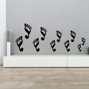 Footprint family decal set with nine dark footprints