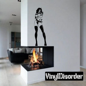 Female bandit leader wall decal with black silhouette woman holding pistol