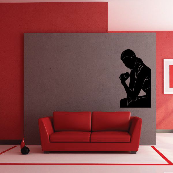 Bicep curls workout wall decal with black female silhouette lifting weights
