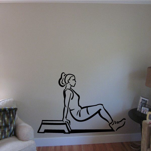 Vinyl wall decal of a black seated woman exercise silhouette on a bench