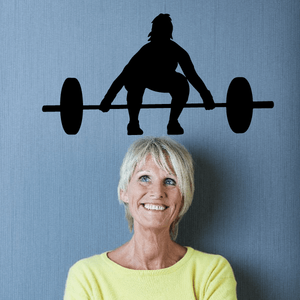 Female weightlifting barbell decal with black silhouette and two large weight plates