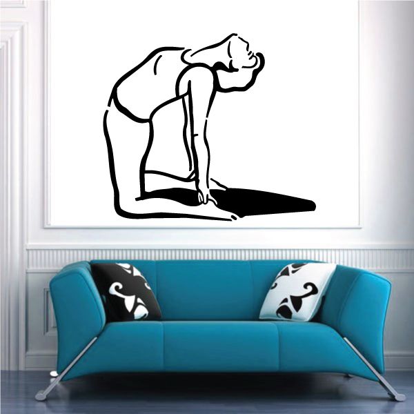 Vinyl wall decal of a back stretch pose, line-art female figure.