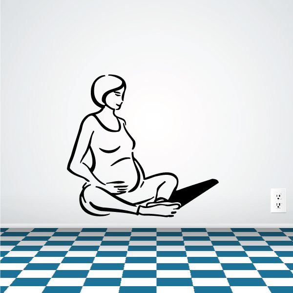 Lamaze fitness wall decal of seated woman in hands-on-belly meditation pose
