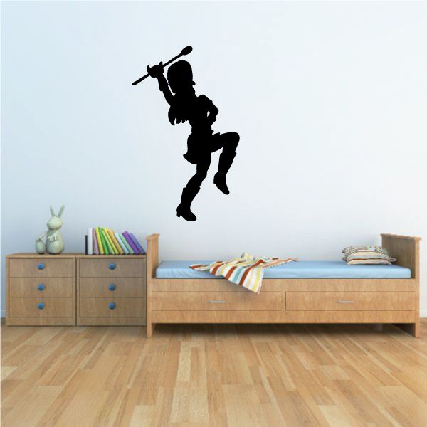 Female drum major marching decal, black silhouette of baton-holder marcher